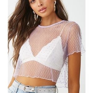 Sheer Lavender Rhinestone Mesh Crop Top